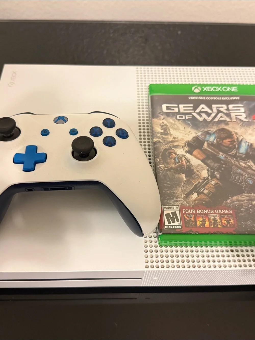 Xbox One S 500GB with wireless controller.